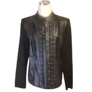 Nygard Brown Leather Jacket embellished Fine Gauge Knit Sleeves Sz XL